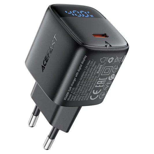 Cargador de Red Acefast A135 Display, 45W, 3A, 1 x USB-C, Negro