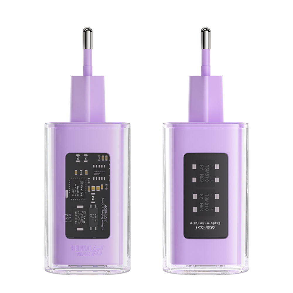 Cargador de Red Acefast A45 Exploration, 65W, 3.25A, 1 x USB-A - 2 x USB-C, Morado