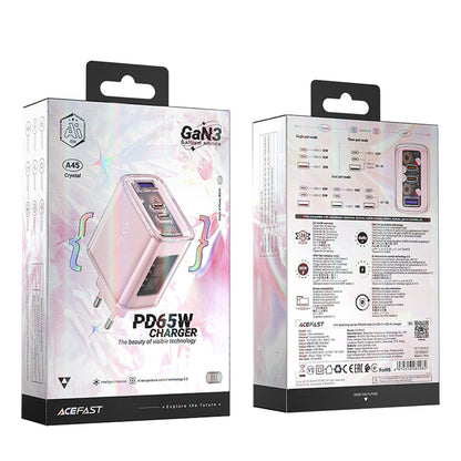 Cargador de Red Acefast A45 Exploration, 65W, 3.25A, 1 x USB-A - 2 x USB-C, Rosa