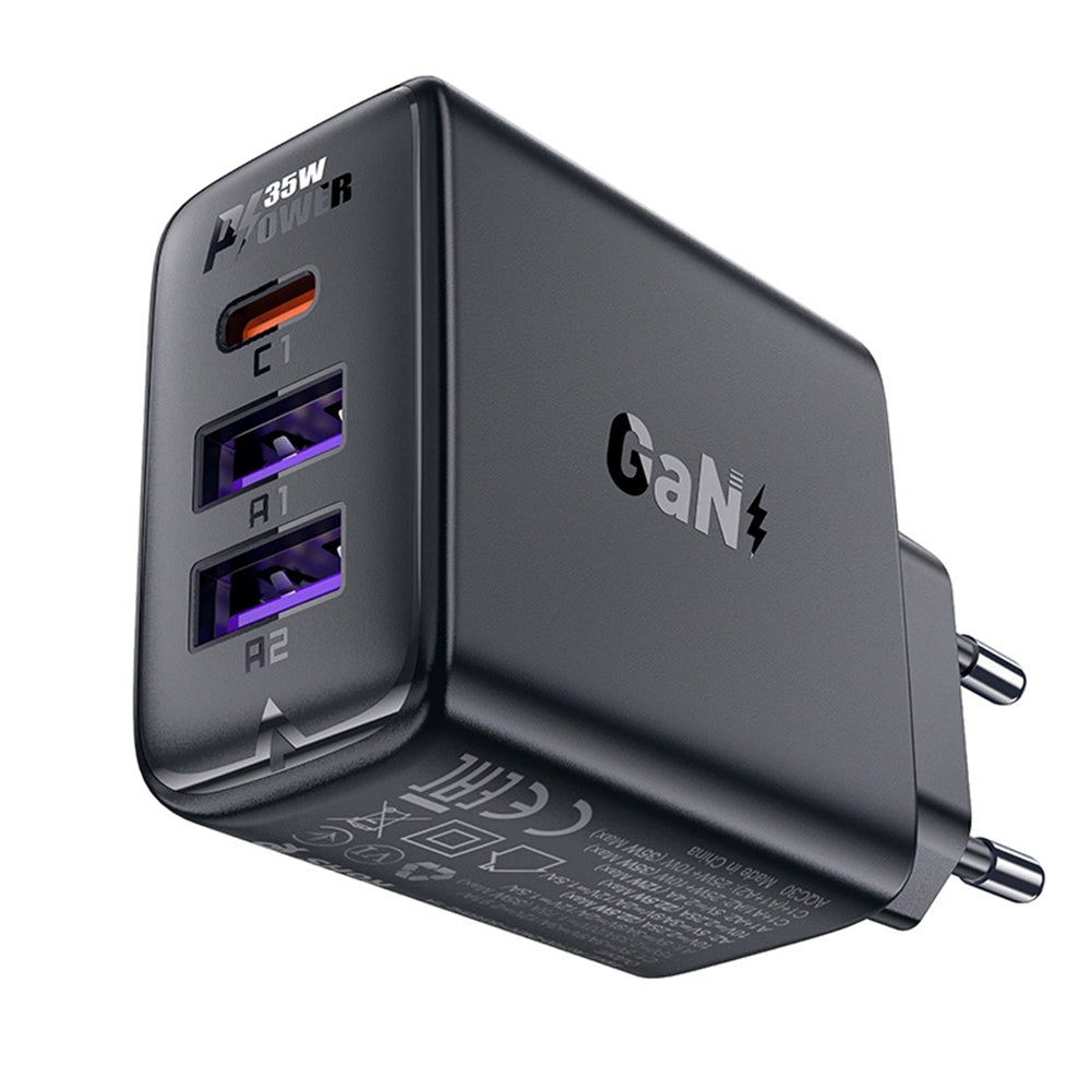 Cargador de Red Acefast A57, 35W, 3A, 2 x USB-A - 1 x USB-C, Negro
