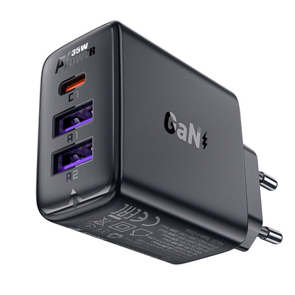 Cargador de Red Acefast A57, 35W, 3A, 2 x USB-A - 1 x USB-C, Negro