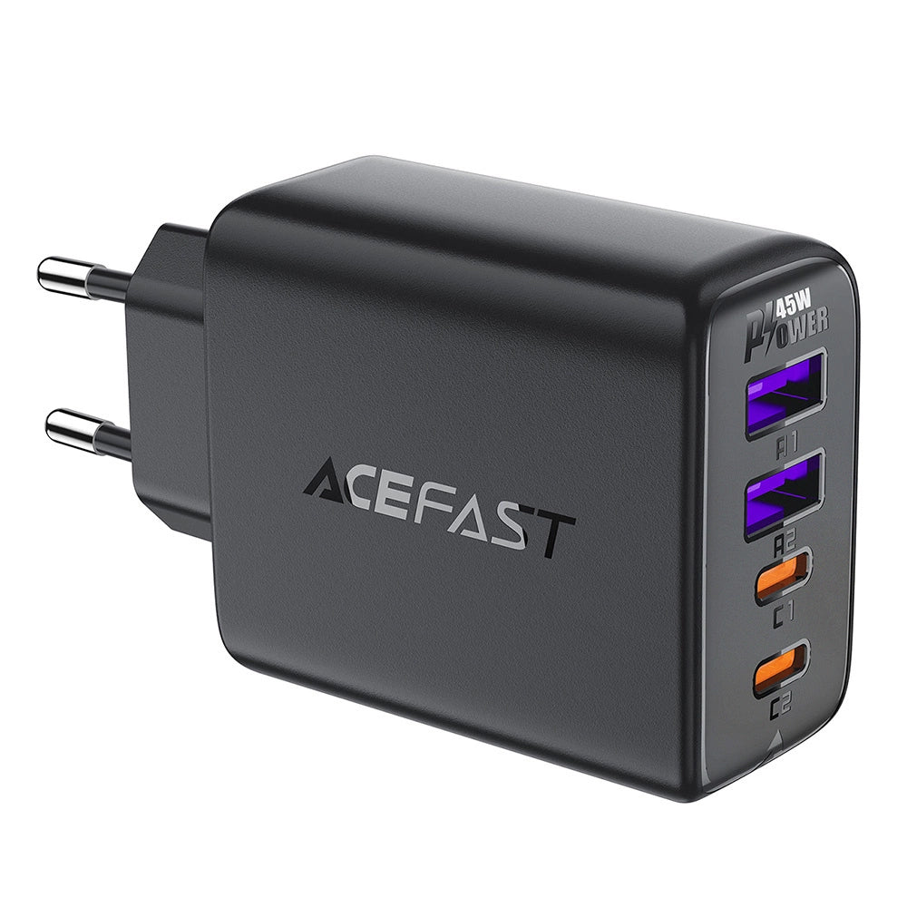 Cargador de red Acefast A61, 45W, 3A, 2 x USB-A - 2 x USB-C, Negro