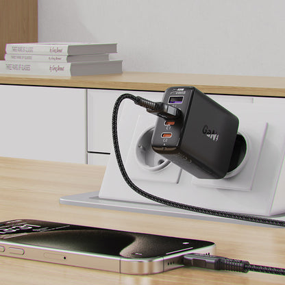 Cargador de red Acefast A61, 45W, 3A, 2 x USB-A - 2 x USB-C, Negro
