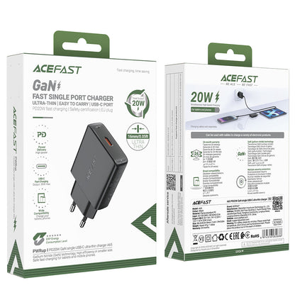 Cargador de Red Acefast A65, 20W, 3A, 1 x USB-C, Negro