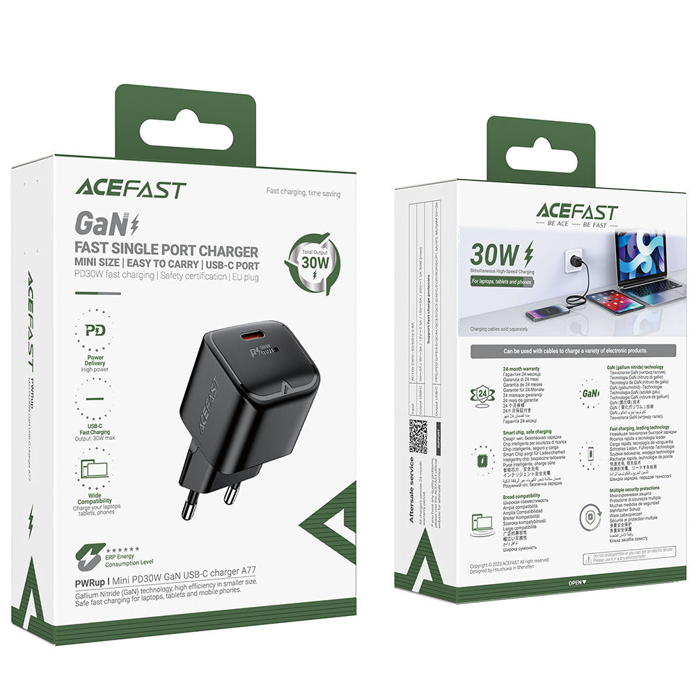 Cargador de Red Acefast A77, 30W, 3A, 1 x USB-C, Negro