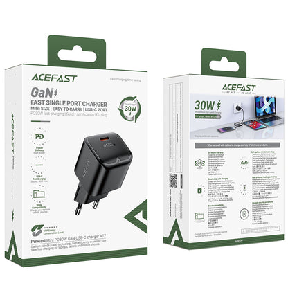 Cargador de Red Acefast A77, 30W, 3A, 1 x USB-C, Negro