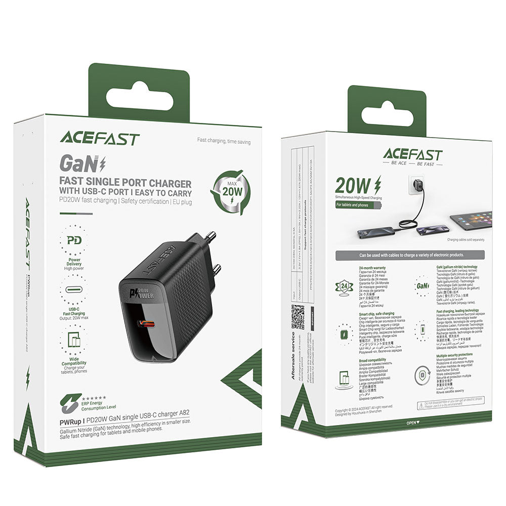 Cargador de Red Acefast A82, 20W, 3A, 1 x USB-C, Negro