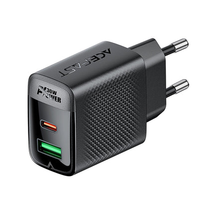 Cargador de Red Acefast A98, 30W, 3A, 1 x USB-A - 1 x USB-C, Negro