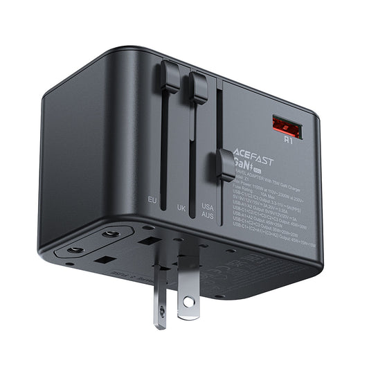 Cargador de Red Acefast Travel Z1, 75W, 3.35A, 2 x USB-A - 3 x USB-C, Negro