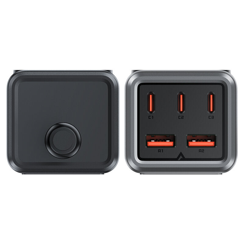 Cargador de red Acefast Z2 GaN, 75 W, 5 A, 2 x USB-A - 3 x USB-C - 1 x Schuko, Gris