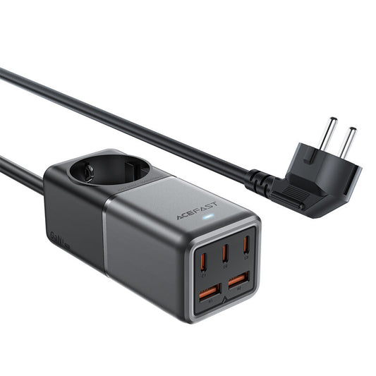 Cargador de red Acefast Z2 GaN, 75 W, 5 A, 2 x USB-A - 3 x USB-C - 1 x Schuko, Gris