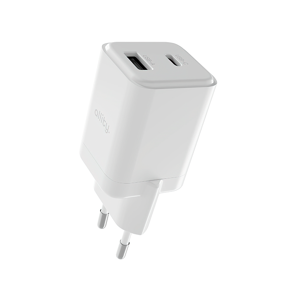Cargador de Red Allity. ATC-01-30WAC Mini, 30W, 3A, 1 x USB-A - 1 x USB-C, Blanco.
