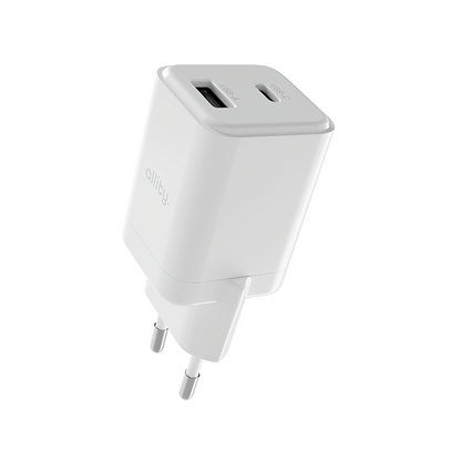Cargador de Red Allity. ATC-01-30WAC Mini, 30W, 3A, 1 x USB-A - 1 x USB-C, Blanco.