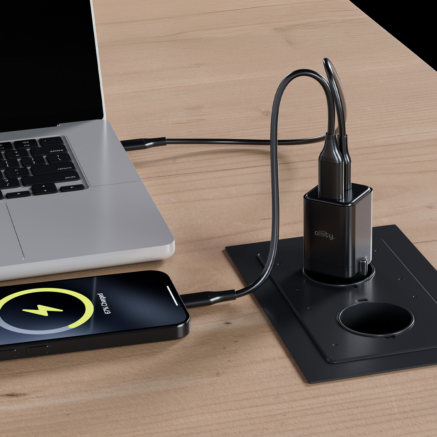 Cargador de Red Allity. ATC-01-30WAC Mini, 30W, 3A, 1 x USB-A - 1 x USB-C, Negro