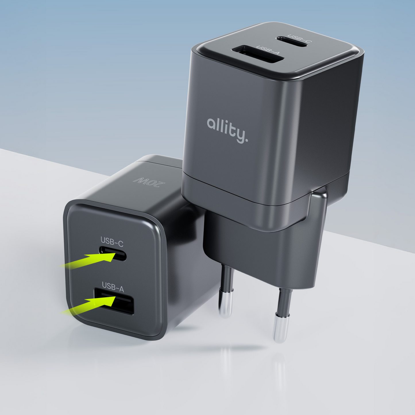 Cargador de Red Allity. ATC-01-30WAC Mini, 30W, 3A, 1 x USB-A - 1 x USB-C, Negro