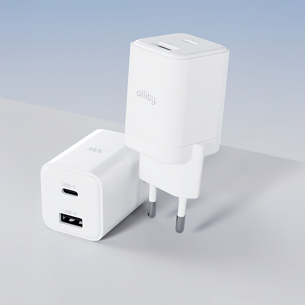 Cargador de Red Allity. ATC-01-30WAC Mini, 30W, 3A, 1 x USB-A - 1 x USB-C, Blanco.