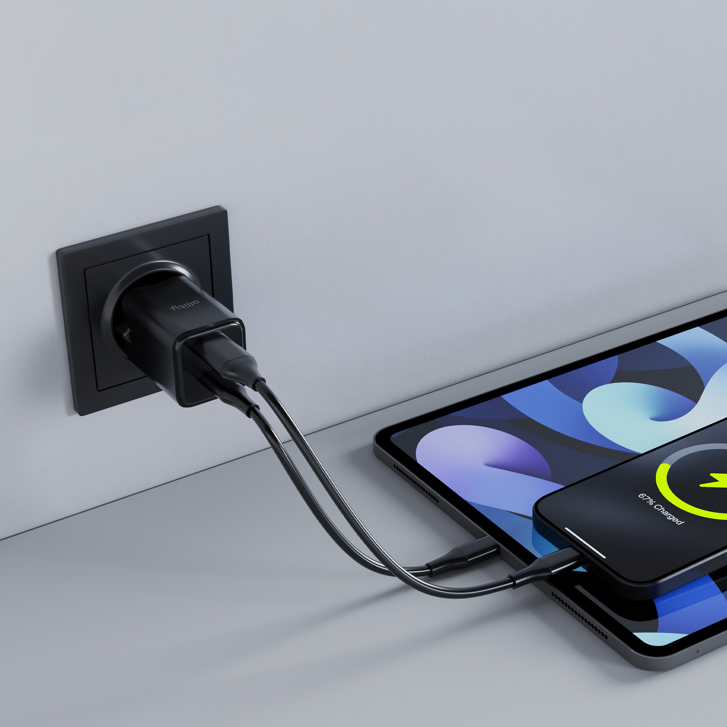 Cargador de Red Allity. ATC-01-30WAC Mini, 30W, 3A, 1 x USB-A - 1 x USB-C, Negro