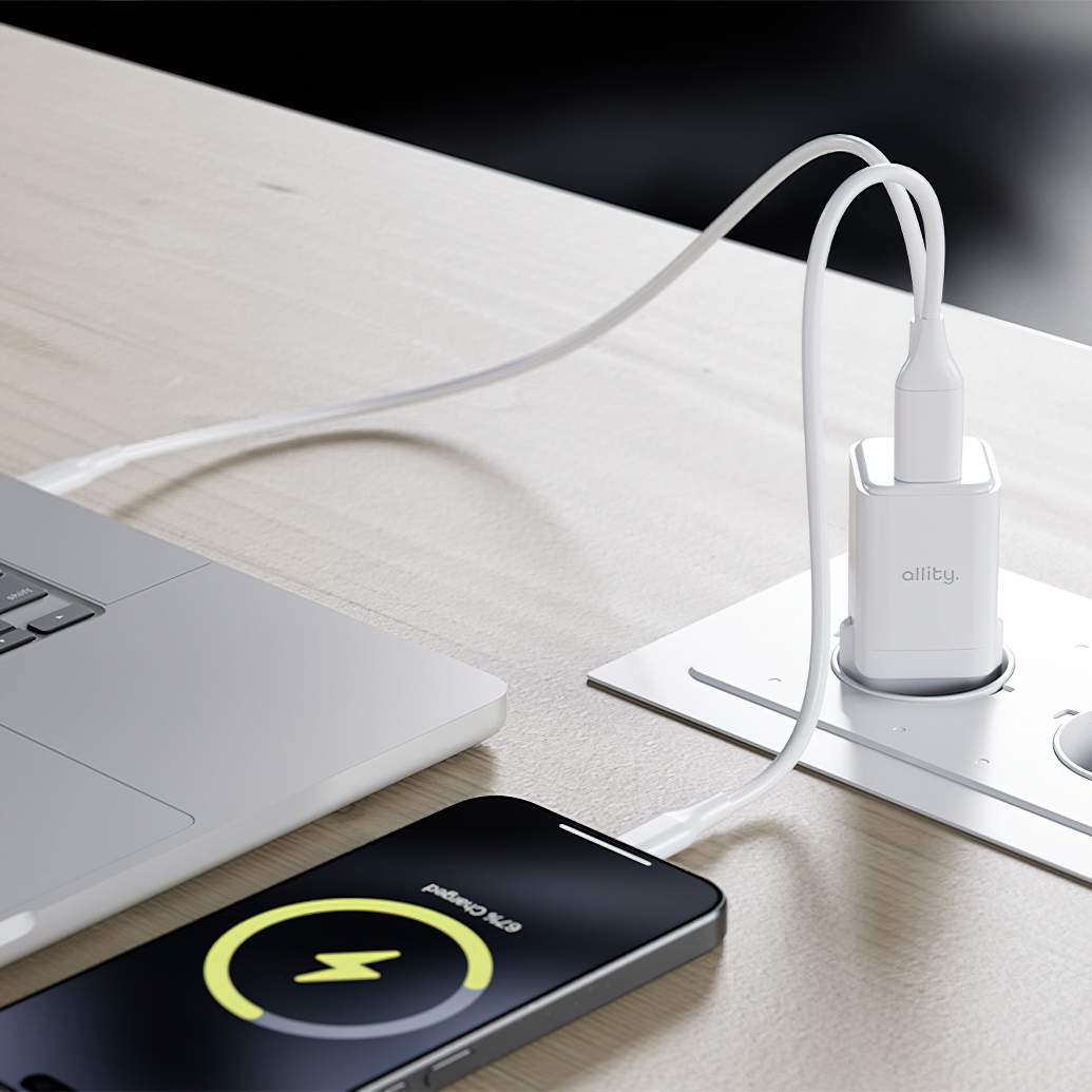 Cargador de Red Allity. ATC-01-30WAC Mini, 30W, 3A, 1 x USB-A - 1 x USB-C, Blanco.