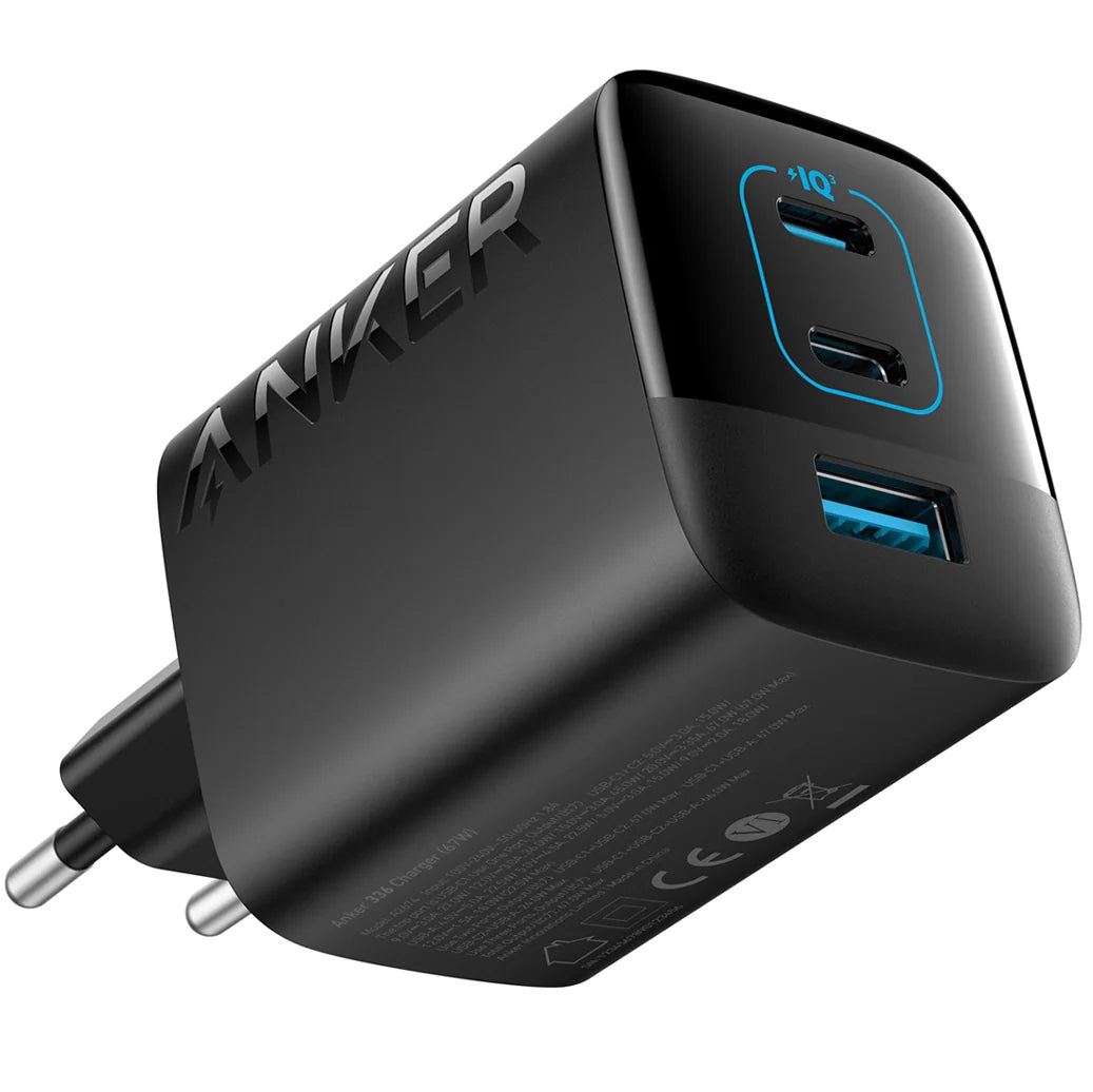 Cargador de red Anker 336, 67W, 3.25A, 1 x USB-A - 2 x USB-C, Negro A2674G11 A2674G11 