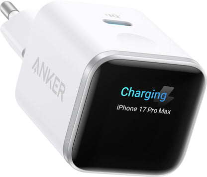 Cargador de Red Anker Nano Display, 45W, 3A, 1 x USB-C, Blanco A121DG21