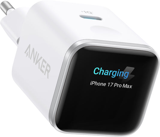 Cargador de Red Anker Nano Display, 45W, 3A, 1 x USB-C, Blanco A121DG21