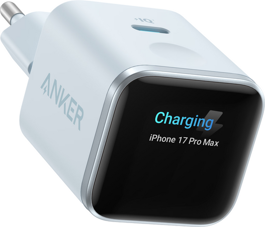 Cargador de Red Anker Nano Display, 45W, 3A, 1 x USB-C, Azul A121DG31