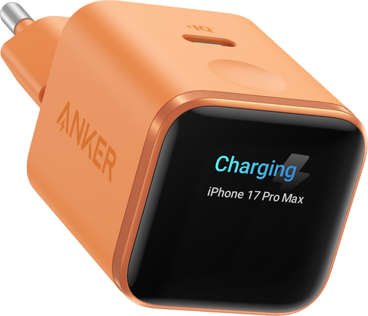 Cargador de Red Anker Nano Display, 45W, 3A, 1 x USB-C, Naranja A121DGO1