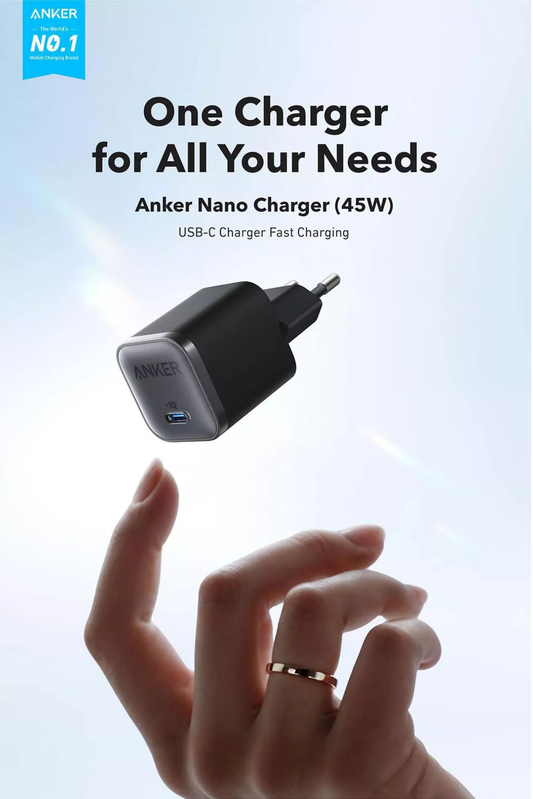Cargador de Red Anker Nano, 45W, 3A, 1 x USB-C, Negro A2692L11