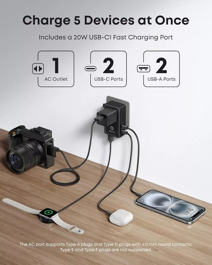 Cargador de Red Anker Nano Travel, 20W, 3A, 2 x USB-A - 2 x USB-C, Negro A9215H11