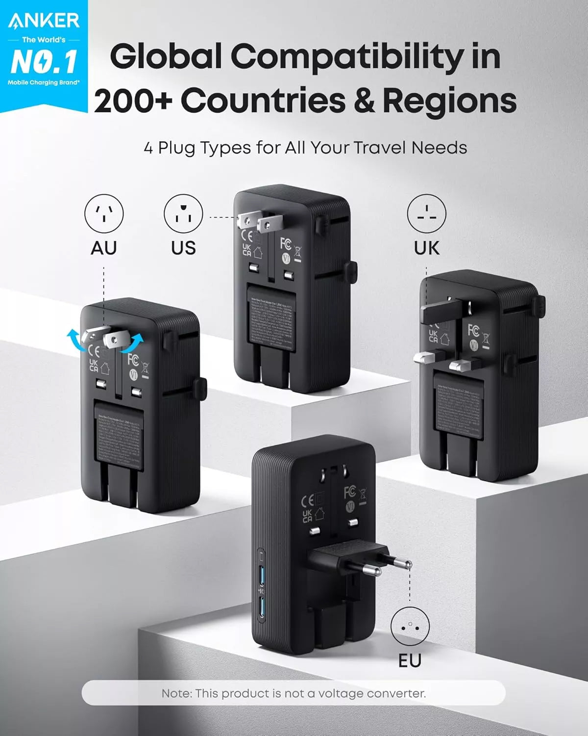 Cargador de Red Anker Nano Travel, 20W, 3A, 2 x USB-A - 2 x USB-C, Negro A9215H11