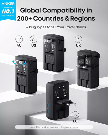 Cargador de Red Anker Nano Travel, 20W, 3A, 2 x USB-A - 2 x USB-C, Negro A9215H11