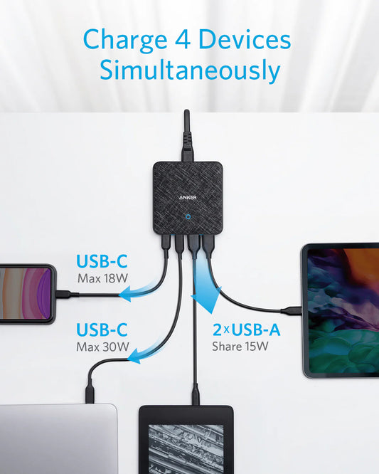 Cargador Estación Anker PowerPort Atom III, 65W, 3A, 2 x USB-A - 2 x USB-C, Negro A2046G12