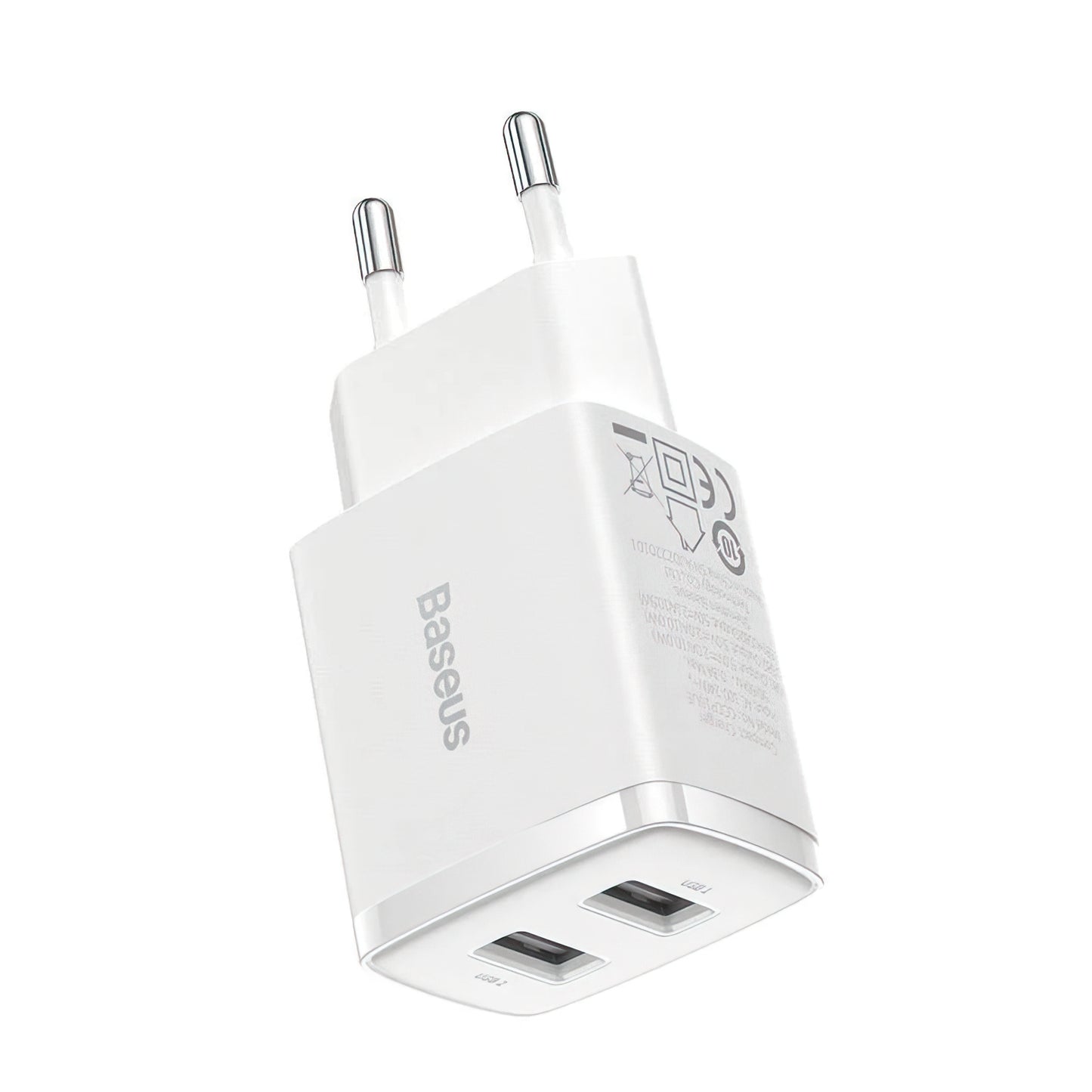 Cargador de Red Baseus Compact, 10.5W, 2.1A, 2 x USB-A, Blanco CCXJ010202