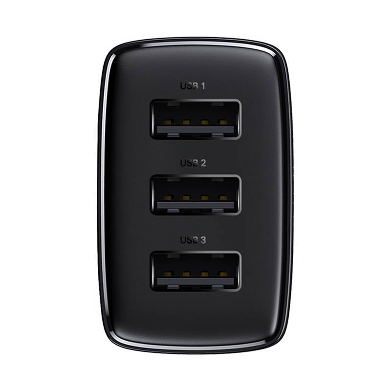 Cargador de red Baseus Compact 3U, 17 W, 2,1 A, 3 x USB-A, negro CCXJ020101 