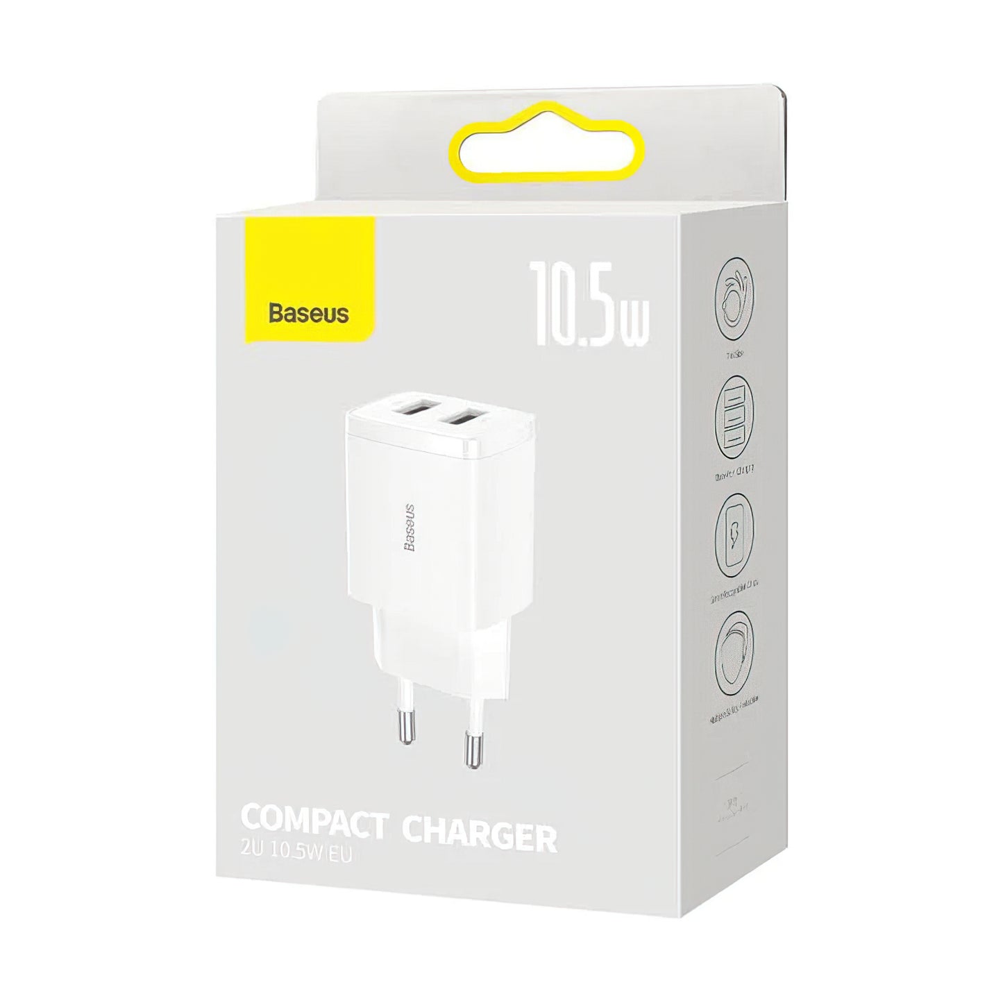 Cargador de Red Baseus Compact, 10.5W, 2.1A, 2 x USB-A, Blanco CCXJ010202