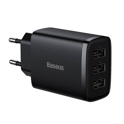 Cargador de red Baseus Compact 3U, 17 W, 2,1 A, 3 x USB-A, negro CCXJ020101 