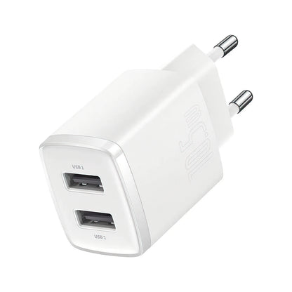 Cargador de Red Baseus Compact, 10.5W, 2.1A, 2 x USB-A, Blanco CCXJ010202