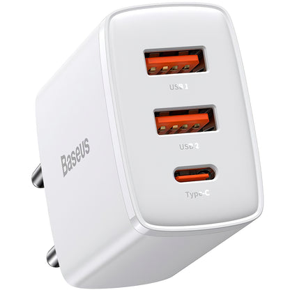 Cargador de red Baseus Compact, 30 W, 1 x USB-C - 2 x USB-A, Blanco CCXJ-E02 