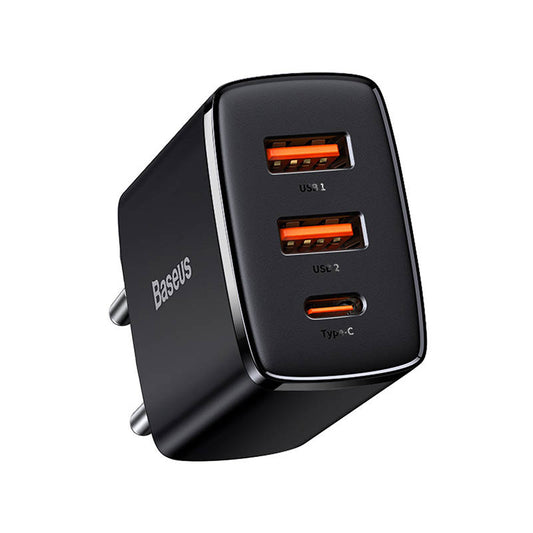 Cargador de red compacto Baseus, 30 W, 3 A, 1 x USB-C - 2 x USB-A, negro CCXJ-E01