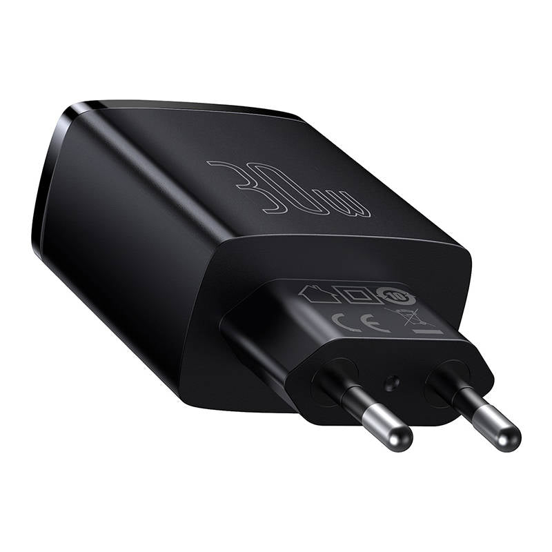 Cargador de red compacto Baseus, 30 W, 3 A, 1 x USB-C - 2 x USB-A, negro CCXJ-E01