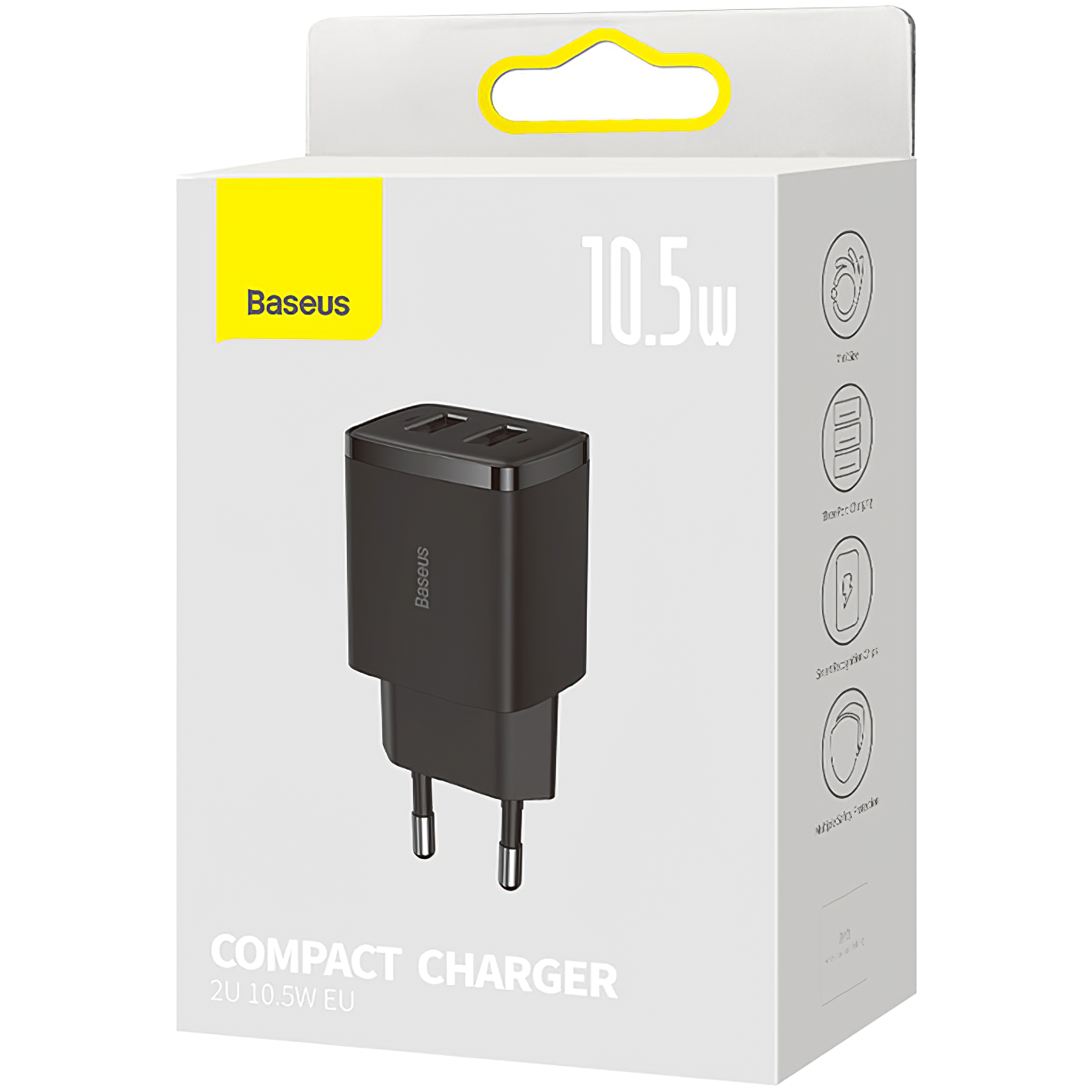 Cargador de red compacto Baseus, 10,5 W, 2,1 A, 2 x USB-A, negro CCXJ010201 