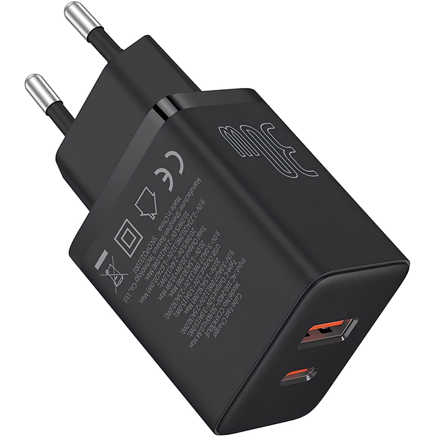 Cargador de red Baseus Cube, 30 W, 2,4 A, 1 x USB-A - 1 x USB-C, negro P10111404113113-00 