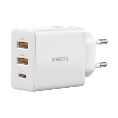 Cargador de Red Baseus Cube, 30W, 3A, 2 x USB-A - 1 x USB-C, Blanco P10111402213-00
