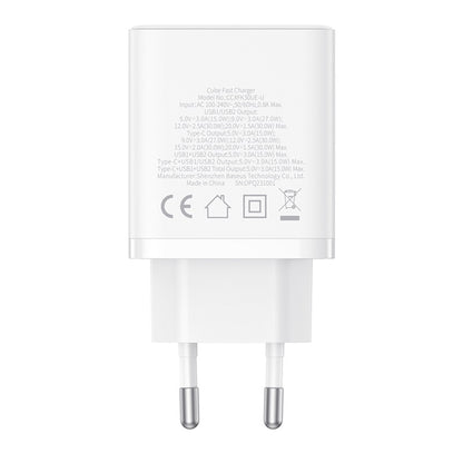 Cargador de Red Baseus Cube, 30W, 3A, 2 x USB-A - 1 x USB-C, Blanco P10111402213-00