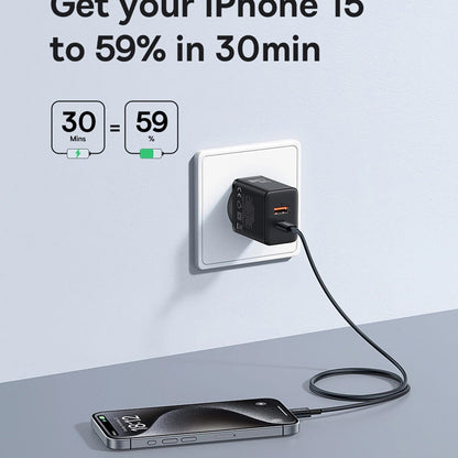 Cargador de red Baseus Cube, 20 W, 3 A, 1 x USB-A - 1 x USB-C, negro P10111403113113-00 