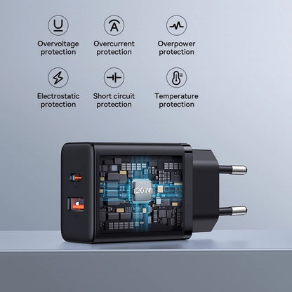 Cargador de red Baseus Cube, 20 W, 3 A, 1 x USB-A - 1 x USB-C, negro P10111403113113-00 