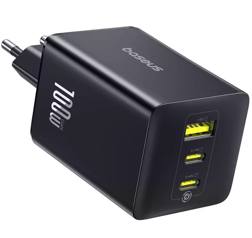 Cargador de Red Baseus EnerFill FE11, 100W, 5A, 1 x USB-A - 2 x USB-C, Gris P10182102123