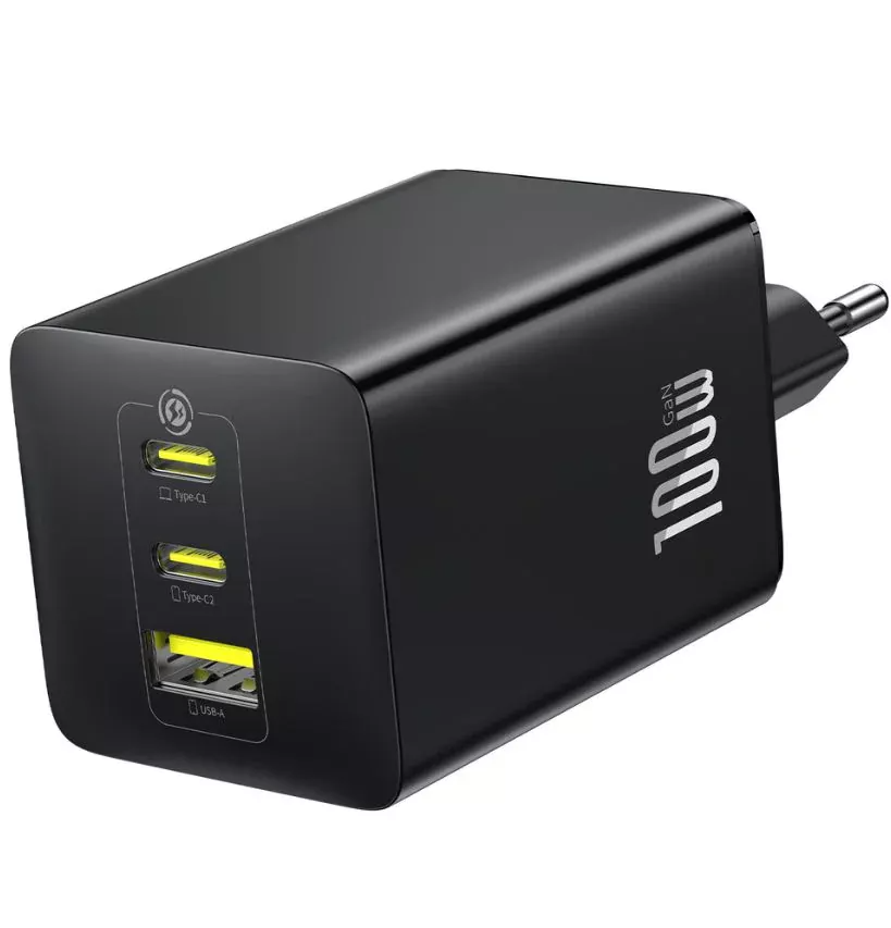Cargador de Red Baseus EnerFill FE11, 100W, 5A, 1 x USB-A - 2 x USB-C, Gris P10182102123