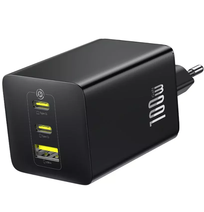 Cargador de Red Baseus EnerFill FE11, 100W, 5A, 1 x USB-A - 2 x USB-C, Gris P10182102123