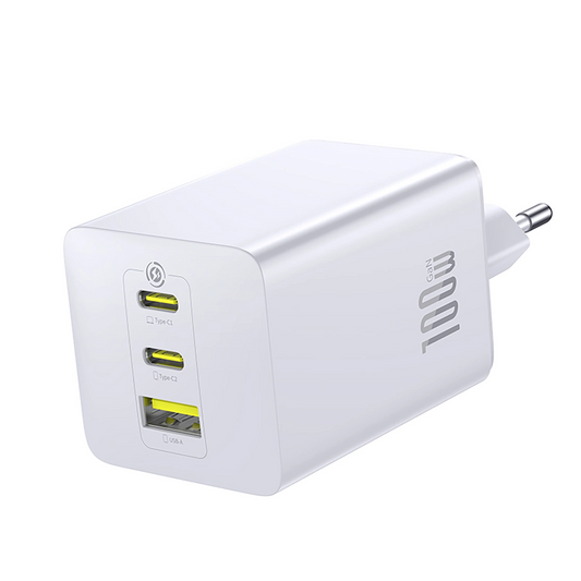 Cargador de Red Baseus EnerFill FE11, 100W, 5A, 1 x USB-A - 2 x USB-C, Blanco P10182102213-00
